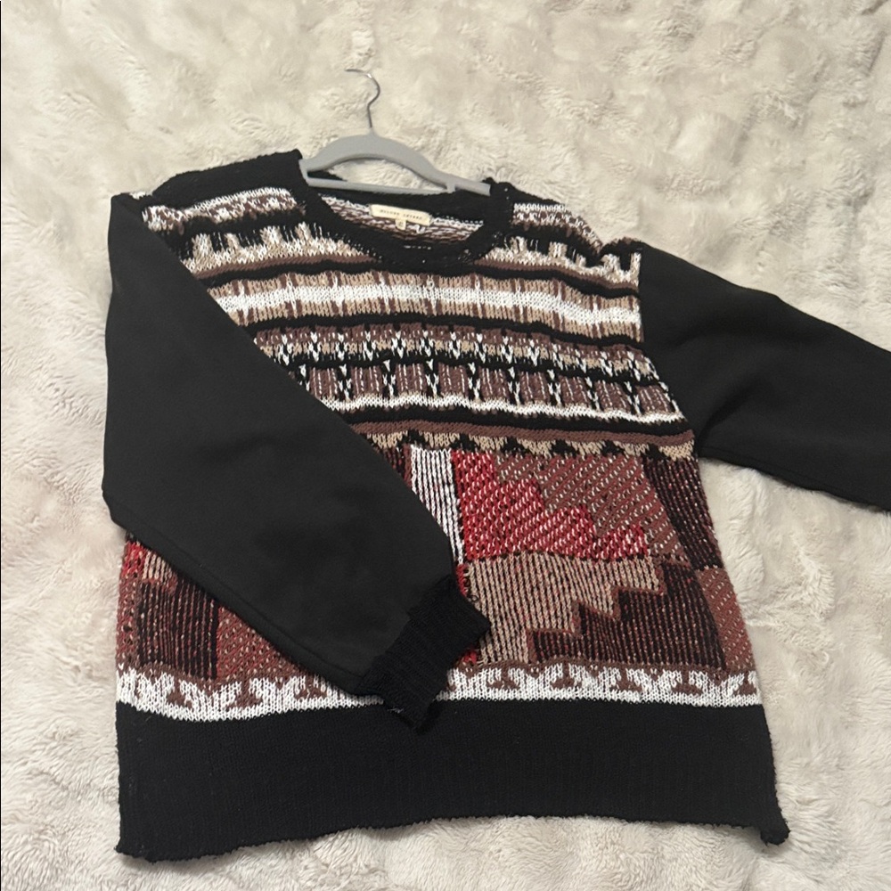 Womens Black and Brown Patterned Sweater